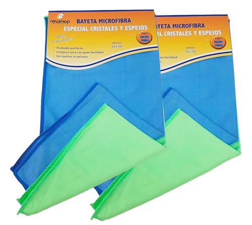 Clim Profesional. Pack 4 bayetas de Microfibra Especial para Limpieza de Cristales y Espejos Tamaño Extra Grande 38x40cm