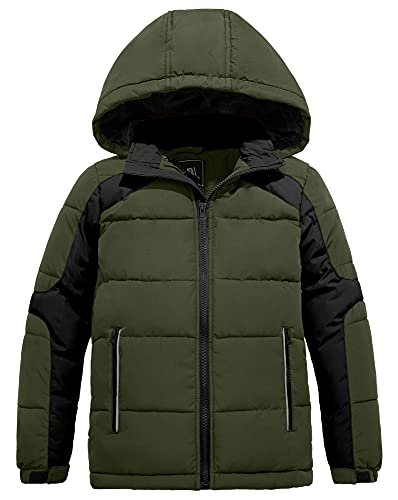 Zshow Boys' Warm Winter Coat Fleec Down Alternative Coat Windproof Hooded Puffer Jacket(Army Green,10-12) #TOP7