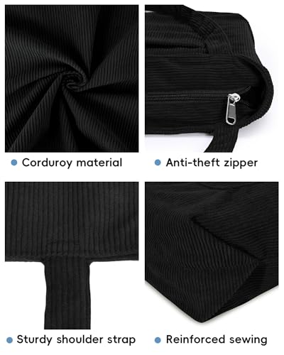 Image of Iioscre Corduroy Tote Bag for Women,Hobo HandBags with Zipper,Large Capacity Casual Shoulder Handbags with Inner Pockets