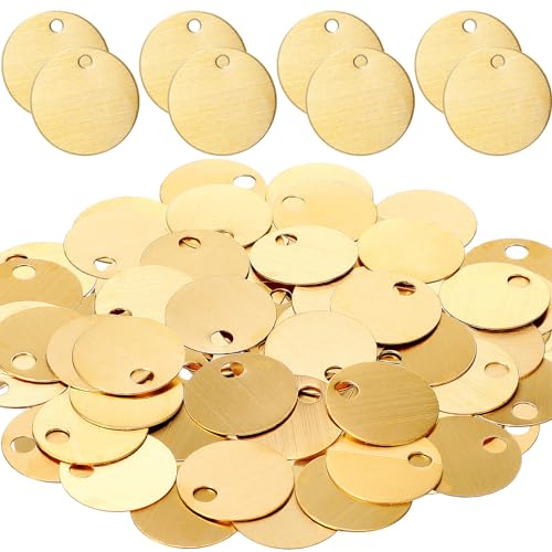 Zhengmy 25 Pcs Solid Brass Tags for Stamping, Chits for Pipe Valves Round Brass Tags Blank Valve with Hole for Pets Plants Doors Pipe Valves Equipment Tool and Keys Labeling(1.0 Inches)