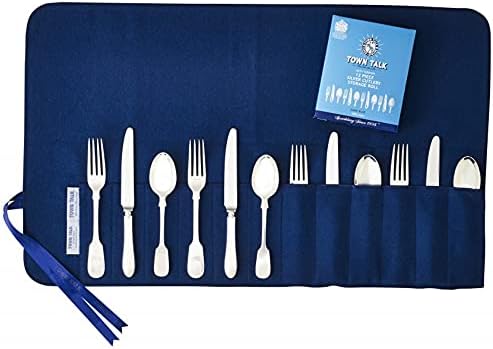 12 piece Silver Cutlery Storage Roll, Dark Blue by Town Talk