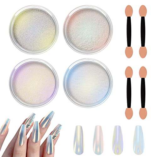 Allstarry Chrome Nail Powder 4 Colors Iridescent Aurora Powder Metallic Mirror Effect Pigment Pearlescent Purple Mermaid Glitter Unicorn Glitter For Nail Art Manicure Decoration Home Diy Salon #TOP3
