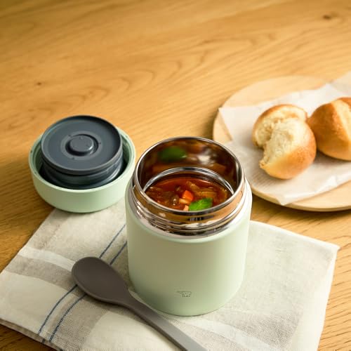 Image of Zojiru Soup Jar, 13.5 fl oz (400 ml), Large Rice Bowl Size, Delicious Hot & Cold Insulation, Dishwasher Safe, Easy to Clean, Seamless Lunch, Wide Mouth, Airy Green SW-LA40-GM