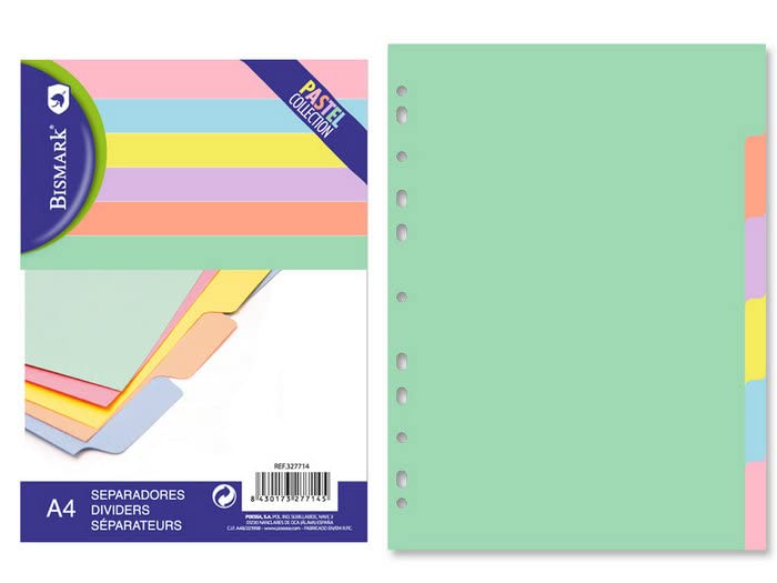 Bismark 219198 Separadores A4 Pastel Carton, Paquete de 6