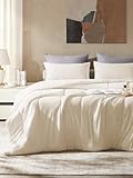 SLEEP ZONE Full Size Comforter Set, Breathable Jersey Knit Soft Duvet Insert Set 3 Pieces Bedding Sets for Bedroom All Season, Beige