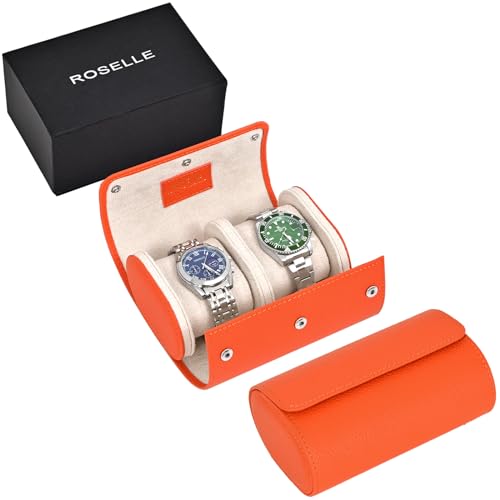 ROSELLE Genuine Leather Watch Roll Travel Case - Watch Roll Case For 2 Watches With Luxury Lining - Protect, Travel,Store and Display Fine Watches