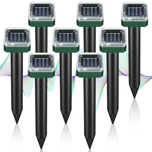 Mole Repellent Solar Powered 8-Pack Ultrasonic Repeller Sonic Spikes Waterproof Gopher Vole Groundhog Snake Chipmunk Mole Deterrent Get Rid of Moles in Your Yard
