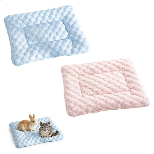 Cama De Fresco para Animales Pequeños, 2 Piezas Cama Conejo, para Hámster, Manta Animales de Lavable, Suave y Fresco Ropa de Cobayas Accesoriosa para Hámster, Conejo, Ardilla, Azul y Rosa, 31 x 21 cm
