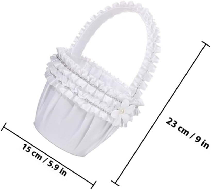 Elegant Wedding Flower Girl Basket with Pearl Lace Trim, Small Handheld Flower Basket for Ceremony and Party Supplies