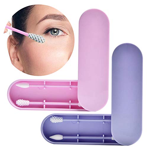 Preisvergleich Produktbild Wiederverwendbare Wattestäbchen - WENTS 4PCS Doppelköpfige Silikon Wattestäbchen Umweltfreundliche Sicherheit Wattestäbchen Tragbare Ohrstäbchen Ohrreinigung Mit Aufbewahrungsbox, 2 Teile / Karton