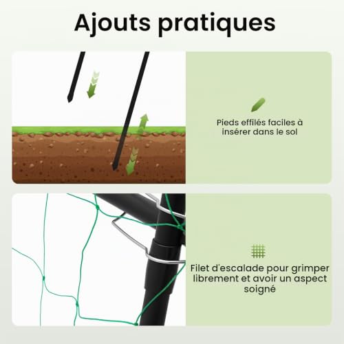 KiwiHood Arche de jardin en métal de 2,3 m de haut - Pour plantes grimpantes - Pour melon - Pliable - Pour plantes potagers - Jardinière surélevée – vue 7