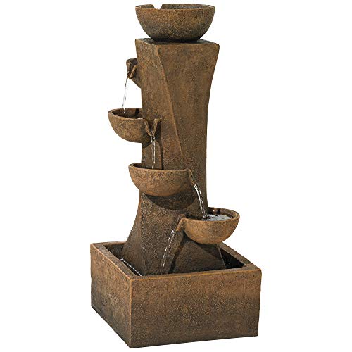 Cascading Bowls Rustic Outdoor Floor Fountain And Waterfalls 27 1/2" High With Led Light For Garden Patio Backyard Deck Home Lawn Porch House Relaxation Exterior Balcony - John Timberland #TOP5