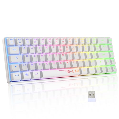 The G-Lab - Keyz Hydrogen WL- Clavier Gamer sans Fil, Clavier 60% Semi-mécanique, Azerty, RGB Multicolore - sans Fil Silencieux, Format Compact TKL - PC/PS4/PS5- New (Blanc)