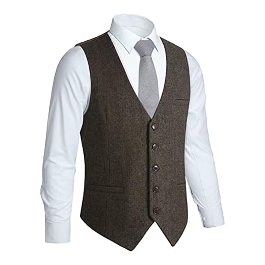 HISDERN Colete masculino de tweed espinha de peixe britânico casamento premium lã mistura colete colete formal para negócios colete, A - cáqui - costas lisas, M