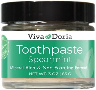 Viva Doria Fluoride Free Natural Mineralizing Toothpaste - Spearmint (3 oz Glass jar)