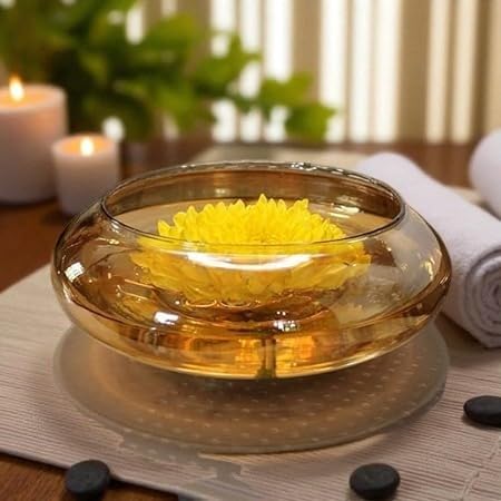 ELI Decorative Glass Bowl | Transparent Centerpiece Bowl for Living Room, Office, Coffee Table, and Home Décor | Natural Fragrance and Elegant Accent Display – 8 inch (Golden)-image-1