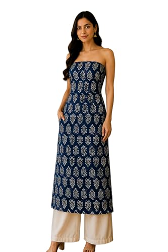 Image of Ethnics of Kutch Women's Ajrakh Modal Silk Natural Dye Hand Block Print Unstitched Kurta Fabric (For Lenght - Refer Bullet Point Below)