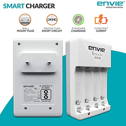 Image of ENVIE (ECR20AA21002PL) Beetle High Speed Wall Plug Charger ECR 20 for AA & AAA Ni-MH /Ni-CD Rechargeable Batteries with 2 AA2100 Ni-mh Batteries & LED Indicator