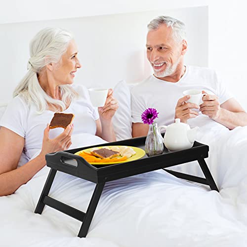Breakfast Tray Table With Folding Legs Serving Tray (Black Medium) #TOP1