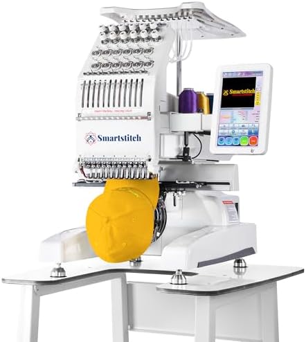 Smartstitch S-1201 Compact Embroidery Machine with 12 Needles, 1200SPM Max Speed, 10“ Screen, Wifi, 9.5"x12.6" Embroidery Area, Your First Commercial Embroidery Machine for Flat, Hat, T-shirt and more