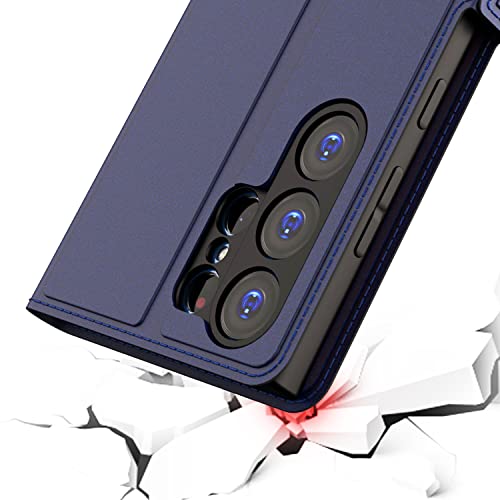 Image of Kapa Noble Slim Magnetic Leather Flip Case Cover for Samsung Galaxy S23 Ultra,Card Holder Stand Leather Flip Wallet Case (Blue)