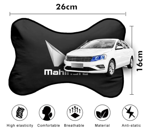 Image of Car Company Logo Neck Headrest Pillow Compatible with All Mahindra Model Pain Relief, Cervical Neck Support Pillow, 22 x 16 cm, 2 Pieces, Black