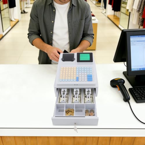 Image of Cash Register, Cash Register for Small Businesses with Front LCD and Rear 8-Digit LED Dual Displays, 81 Keys Waterproof Dustproof Keyboard for Convenience Store Cafe Bakery Small Retail Shop