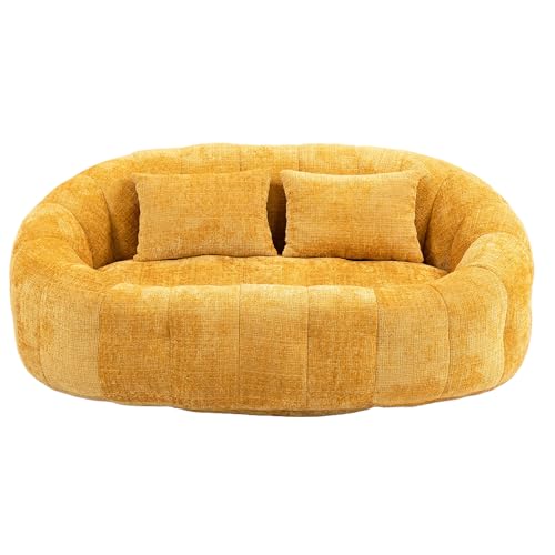 BLUON HOME Puf Sofá Lazy Sofá Durable Comfort Lounger High Back Puf Silla para Adultos y Niños, Interior y Exterior, Silla Accent Floor Soft Lounge Chair (chenilla amarilla)