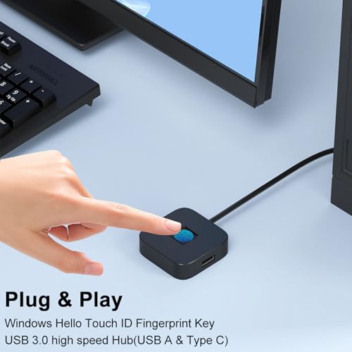 Ejoyous Czytnik Linii Papilarnych USB Skaner Linii Papilarnych USB ze Stopu Cynku Dotyk 360 Stopni 50 Ms Dopasowanie do A 3.0 i Typu C dla 10 11 PC Laptop Office (BLACK)