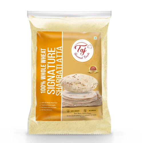 TAJ Signature Sharbati Atta 2-Pounds | Chakki Atta - Stone Ground 100% Whole Wheat Flour, Chappati Flour | No Mix
