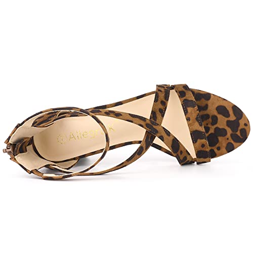 Allegra K Allegra K Women's Crisscross Ankle Strap Chunky Leopard Heel Sandals 7 M US