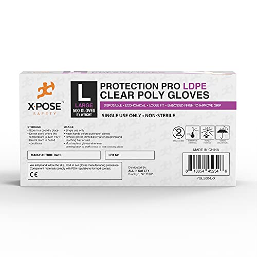 Image of Xpose Safety Disposable Food Prep Poly Gloves - Transparent Embossed Latex Free Kitchen, Plastic Gloves for Food Handling