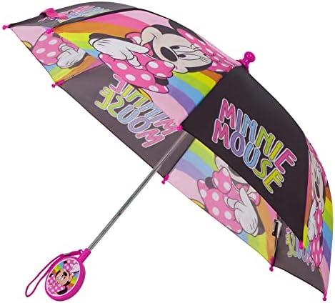Disney girls Disney Kids Umbrella, Frozen/Princess/Minnie Mouse Toddler and Little Girl Rain Wear for Ages 3-6 Umbrella, Pink/Black, Age 3-7 US