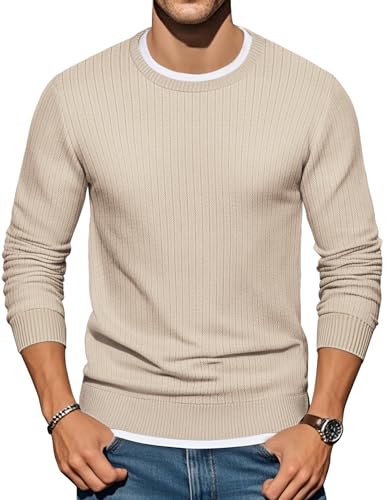 COOFANDY Men Crew Neck Knit Sweaters Lightweight Knitted Sweaters Long Sleeve Pullover Sweater Casual Dress Sweater