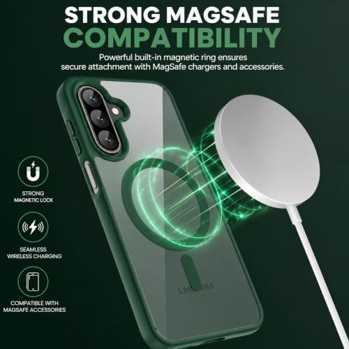 Image of DIZORO Compatible Samsung Galaxy A37 5g Case,Compatible with MagSafe, Non Yellow Military-Grade Drop Protection & Hard PC Back Cover Slim Transparent Anti-Scratch Shockproof Phone Case - Green