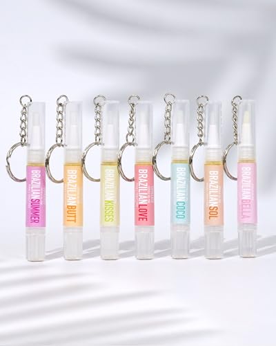 Cuticleco. Brazilian Summer - 1.5ml Cuticle Oil Keyring. Vegan, Cruelty Free, Handmade in the UK. Nourishing and Repairing (1.5ml, Brazilian Kisses)