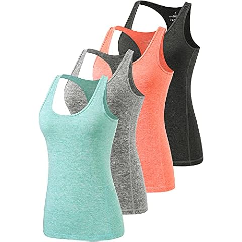 Ymmchy Tank Top für Damen Unterhemden Workout Racerback Tanktops 4er-Pack Black/Orange/Grey/Green S Cover