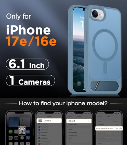 Image of Magnetic Compatible with iPhone 17e Case & iPhone 16e Case,[Built-in Invisible Kickstand][Compatible with MagSafe][Military Grade Shockproof] Slim Translucent Matte Case for iPhone 16e /17e 6.1 inch