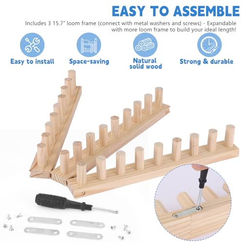 CebraBounze Chunky Knitting Blanket Loom 47\" Wooden Loom Frame for DIY Throw Blankets Chunky Knit Blanket Kit Adjustable No Needles Required Beginner-Friendly Hand Knitting Yarn Craft Accessory