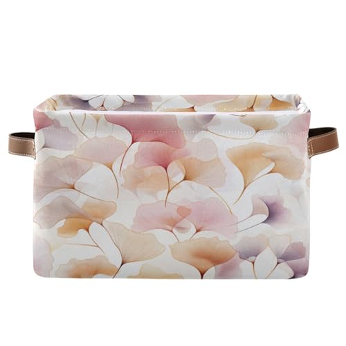 CEBUGI Watercolor Gingko Flowers Large Waterproof Collapsible Storage Bin Foldable Canvas Fabric Open Storage Basket Cube Box with Iron Frame, 1 Pcs