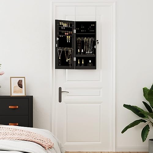 Armario para joyas con espejo de pared para evitar enredos negro 4