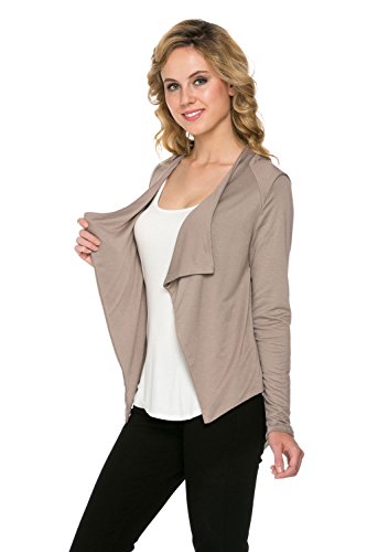 Laclef Women's Soft Jersey Open Front Waterfall Blazer Cardigan Jacket (Small, Mocha) #TOP30