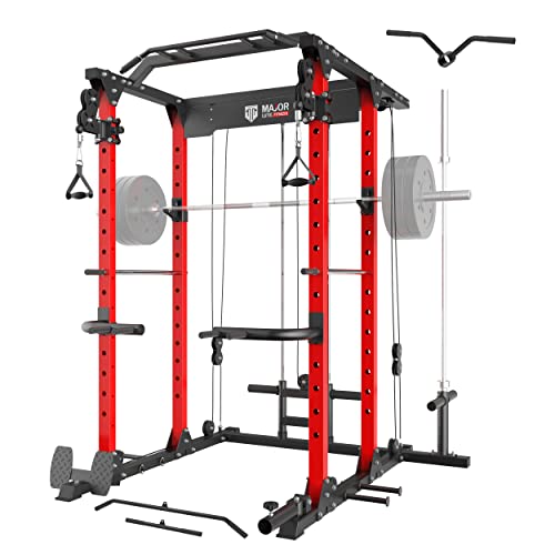 Major Lutie Power Cage, Plm03 1400Lbs Multi-Function Power Rack With Adjustable Cable Crossover System And Exercise Machine Attachment(Red) #TOP1