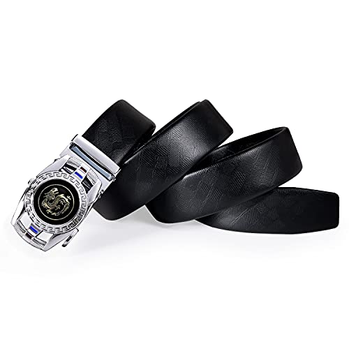 Image of Dubulle Designer Men's Belts, Ratchet Leather Sliding Buckle Dress Belt | 1 3 /8 inch(3.5cm) Genuine Leather Adjustable Strap, Automatic Ratcheting Buckles, Gift‑Boxed, Trim to Fit, for Business Casual