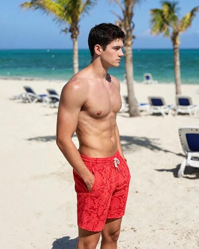 Image of SURF CUZ Mens Swim Trunks with Compression Liner Swim Shorts 7 inch Swimming Trunks Stretch 7 Inch Swim Suits Quick Dry