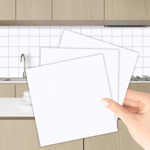 WALPLUS Lot de 50 Pièces Credence Adhesive pour Cuisine 15x15 cm Stickers Muraux Amovible Credence Adhesive Salle de Bain Blanc