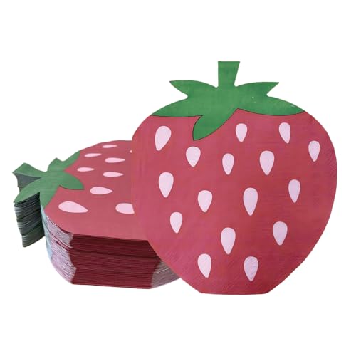 Ottin 50ct 3-Ply Red Strawberry Shaped Paper Napkins Fun Summer Garden Wedding Baby Shower Birthday Picnic or Outdoor Party Decorations Disposable Paper Napkins