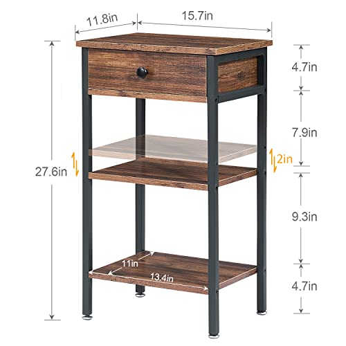VECELO Tall End Table,Nightstand with Drawer and Adjustable Storage Shelf,27.6 inch Side Table for Living Room/Bedroom/Entryway Small Spaces by VECELO - Image 8