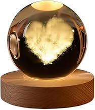3D Galaxy Crystal Ball Night Light Creative Engraved Aesthetic Ball Dim Night Lamp, USB Powered Bed Table Lamp LED Wooden Base for Home Decoration, Birthday, Gifts, Teens (Love Heart)