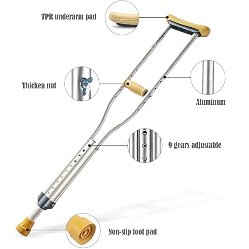 1 para kul do chodzenia, małe/średnie/duże aluminiowe kule pod pachami, ergonomiczne kule medyczne, dla osób starszych, niepełnosprawnych i niepełnosprawnych (Rozmiar: duży (175-195 cm))